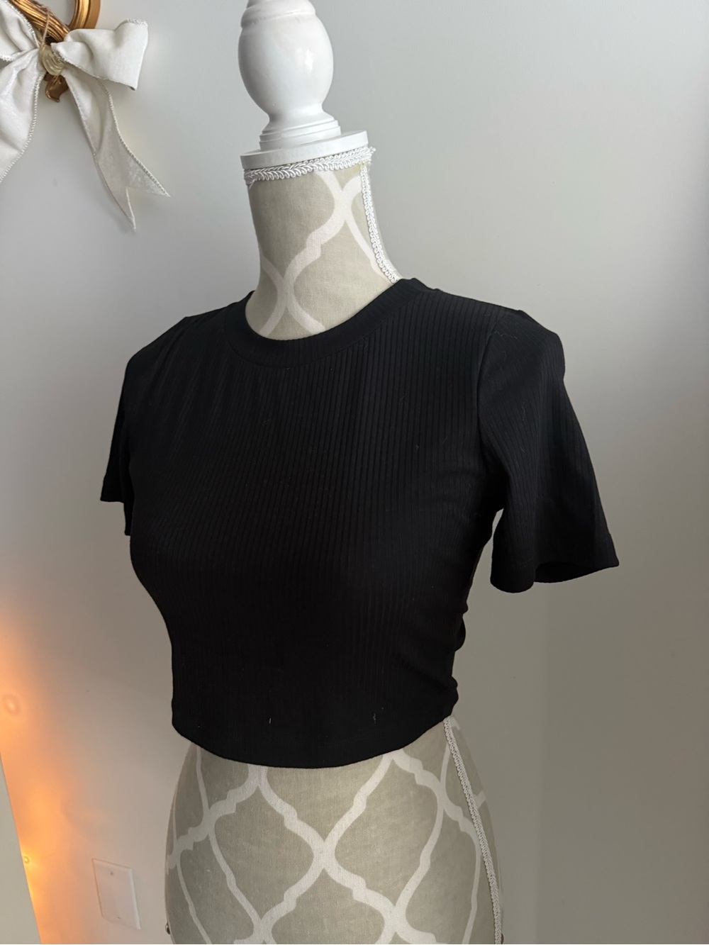 White Fox Boutique Black Ribbed Short Sleeve Crop Tee